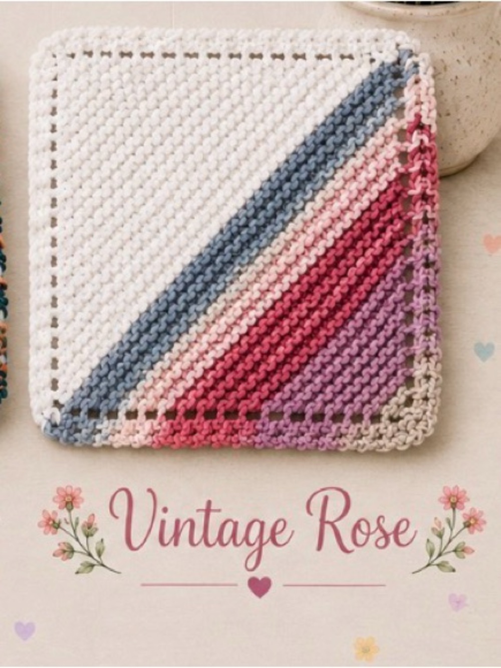 Bundle of 3 “Vintage Rose” Knit Dishcloth